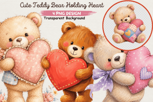Download Cute Teddy Bear Holding Heart PNG Design - Premium Resources