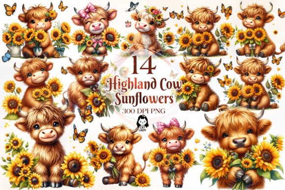 Download Highland Cow with Sunflowers Clipart - Sunflowers Collection