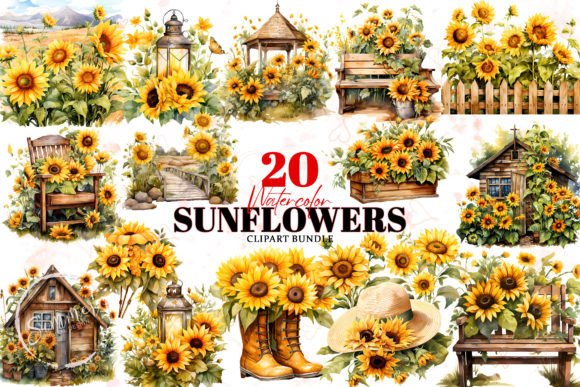 Download Sunflowers Summer Watercolor Clipart - Sunflowers Collection