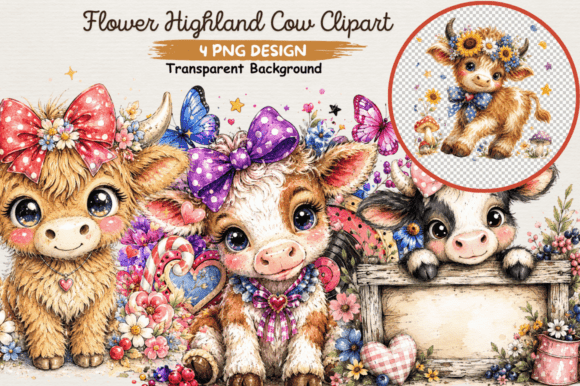 Download Flower Highland Cow Clipart PNG,Highland - Premium Resources